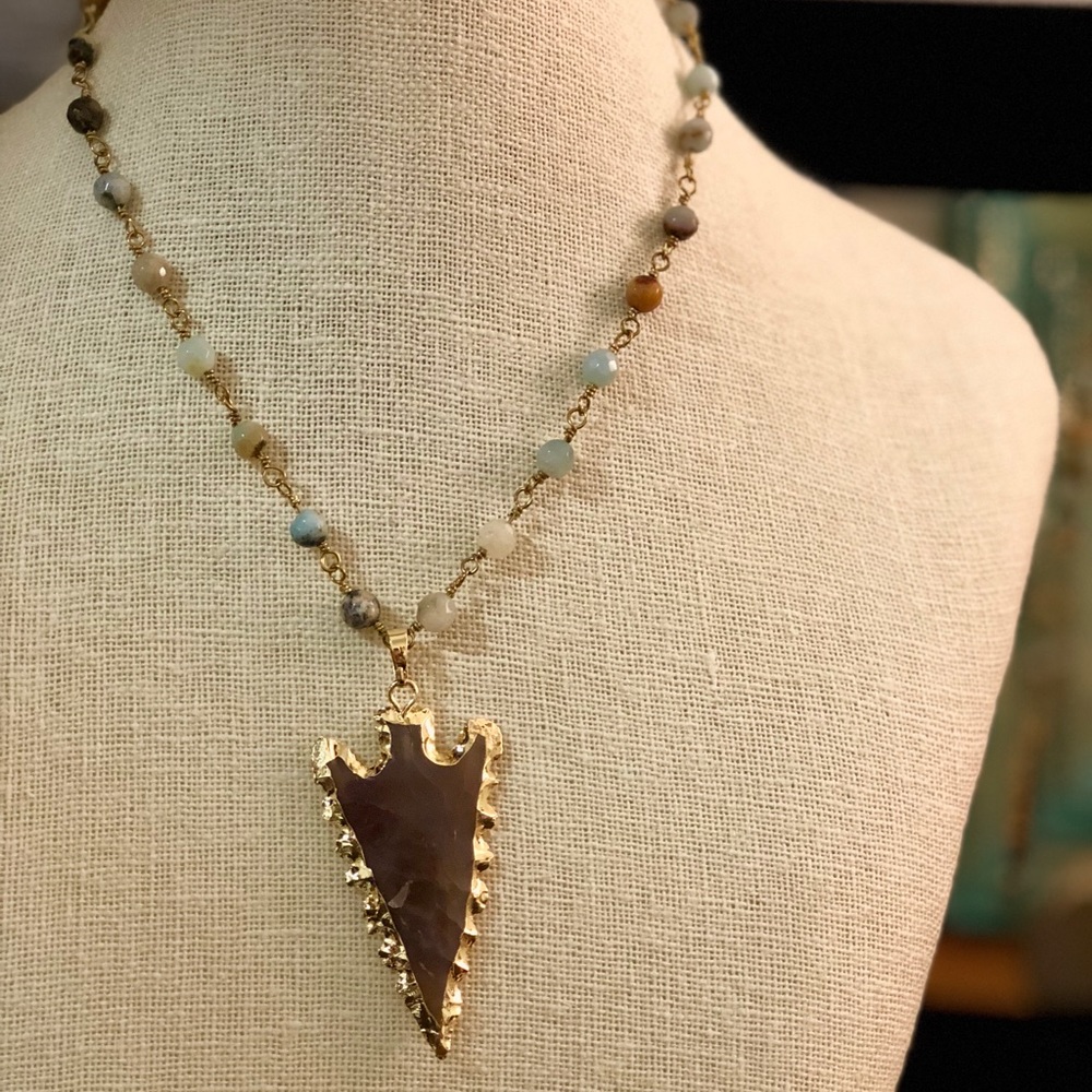 Amazonite necklace with arrowhead pendant